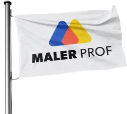 Flag med Maler Prof logo vajer i vinden