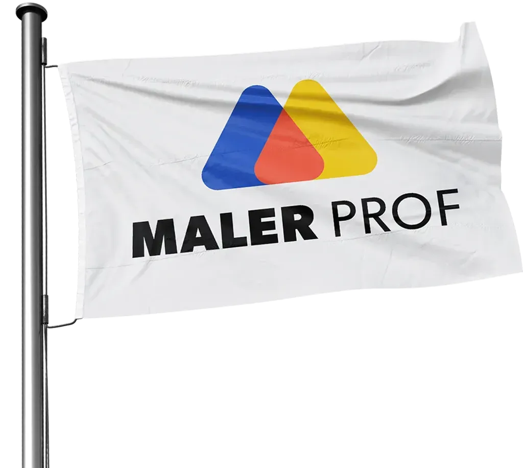 Flag med Maler Prof logo vajer i vinden