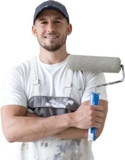 Professionel maler med malerrulle i h&aring;nden &ndash; Maler Prof portr&aelig;t