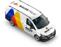 Firmabil med Maler Prof logo og farverigt k&oslash;ret&oslash;jsdesign