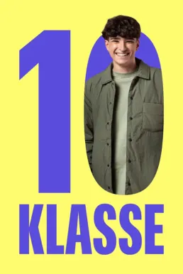 Ungeområdet 10. klasse plakat i gul og lilla med smilende elev – designet af Comugraph for Vallensbæk Kommune som del af ungdomsbrandet.
