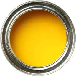 Spand med gul maling set oppefra