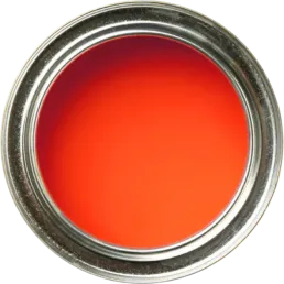 Spand med orange maling set oppefra