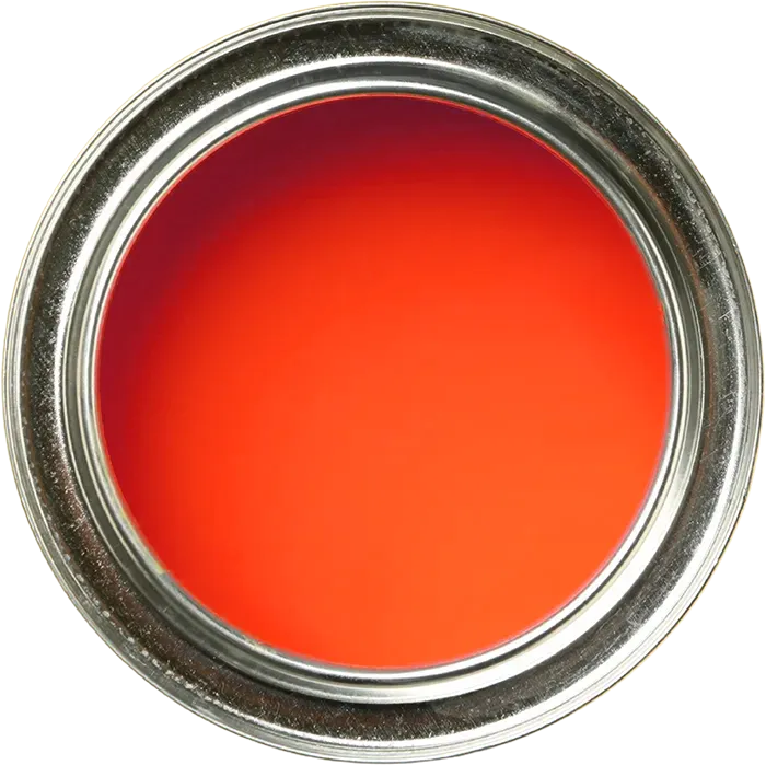 Spand med orange maling set oppefra
